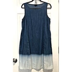 J Jill Denim Medium Chambray Shift Dress Ombre Blue Sleeveless Pockets Cotton